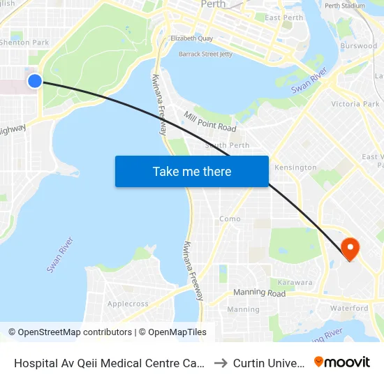 Hospital Av Qeii Medical Centre Cat Id 133 to Curtin University map