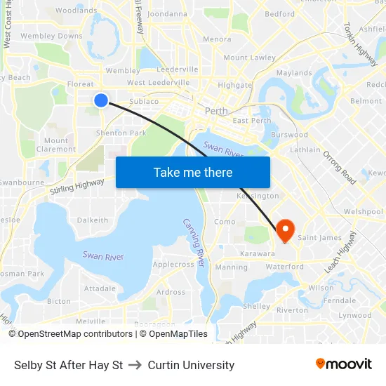 Selby St After Hay St to Curtin University map