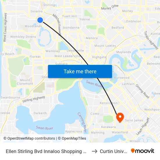 Ellen Stirling Bvd Innaloo Shopping Ctr Cat Id 35 to Curtin University map