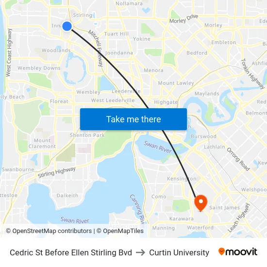 Cedric St Before Ellen Stirling Bvd to Curtin University map