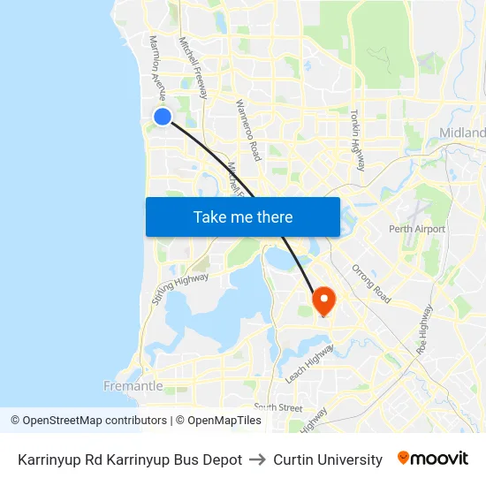 Karrinyup Rd Karrinyup Bus Depot to Curtin University map