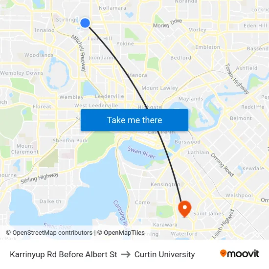 Karrinyup Rd Before Albert St to Curtin University map
