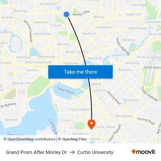 Grand Prom After Morley Dr to Curtin University map