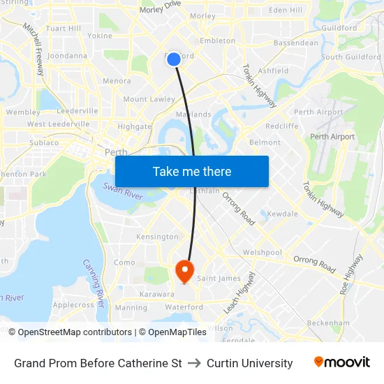 Grand Prom Before Catherine St to Curtin University map