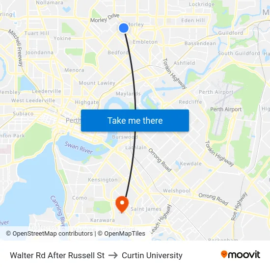 Walter Rd After Russell St to Curtin University map