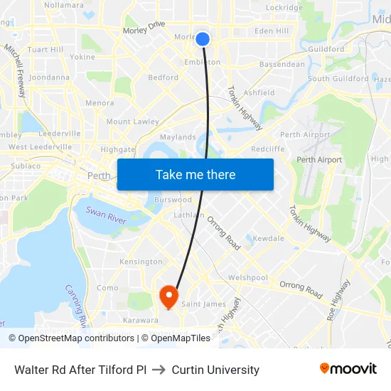Walter Rd After Tilford Pl to Curtin University map