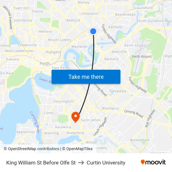 King William St Before Olfe St to Curtin University map