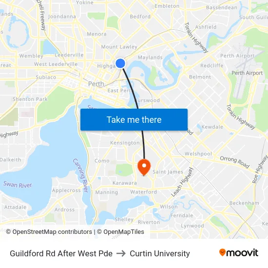 Guildford Rd After West Pde to Curtin University map