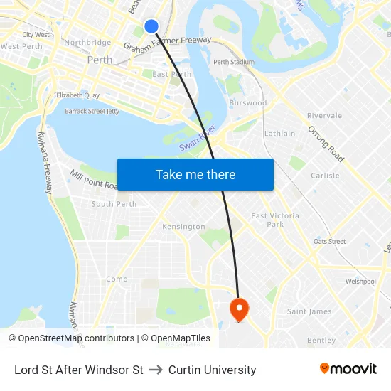 Lord St After Windsor St to Curtin University map