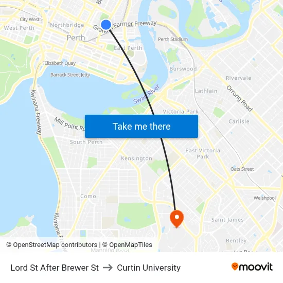 Lord St After Brewer St to Curtin University map