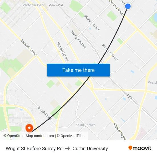 Wright St Before Surrey Rd to Curtin University map