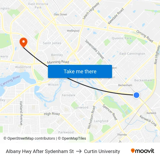 Albany Hwy After Sydenham St to Curtin University map