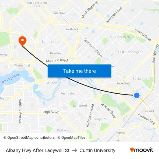 Albany Hwy After Ladywell St to Curtin University map