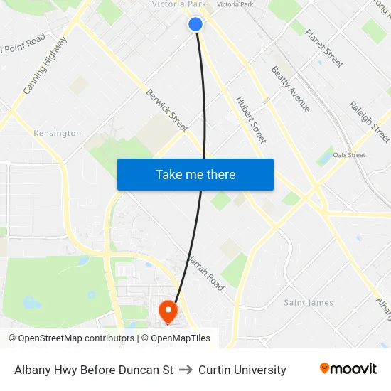 Albany Hwy Before Duncan St to Curtin University map