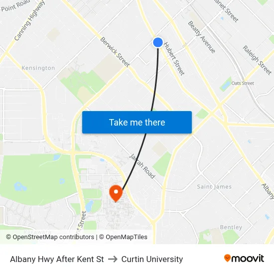Albany Hwy After Kent St to Curtin University map
