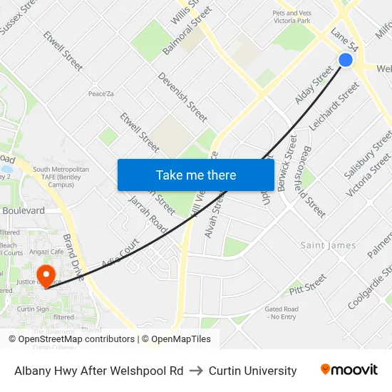 Albany Hwy After Welshpool Rd to Curtin University map