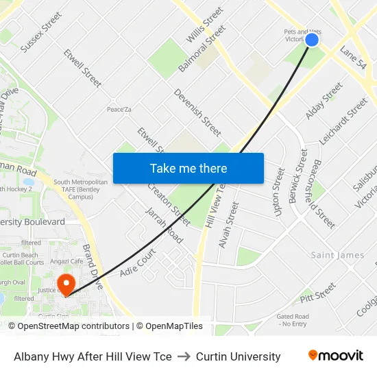 Albany Hwy After Hill View Tce to Curtin University map