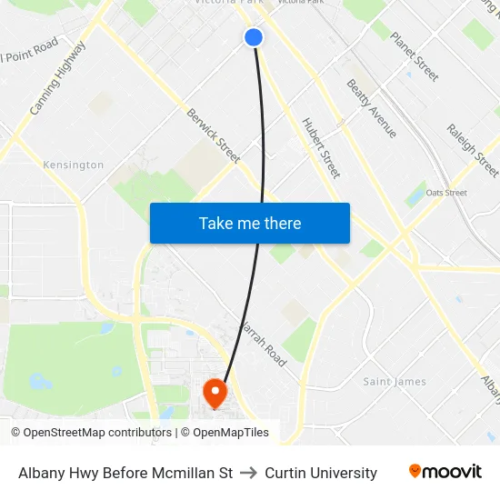 Albany Hwy Before Mcmillan St to Curtin University map
