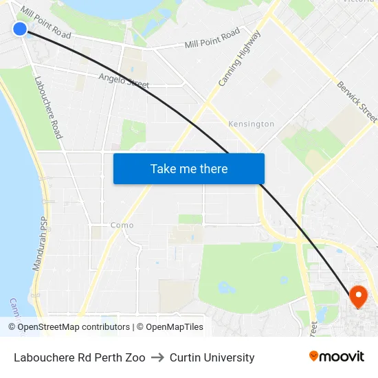 Labouchere Rd Perth Zoo to Curtin University map