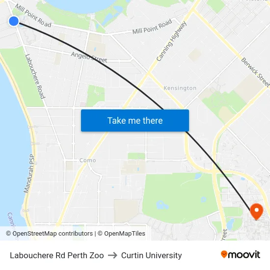 Labouchere Rd Perth Zoo to Curtin University map