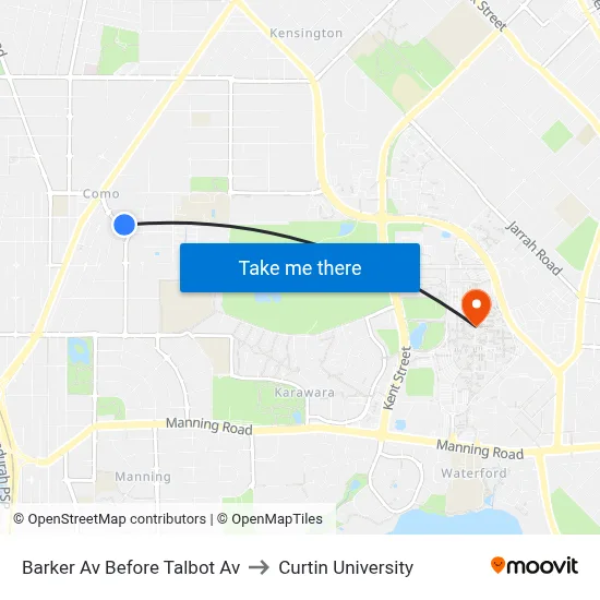 Barker Av Before Talbot Av to Curtin University map