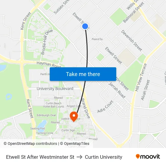 Etwell St After Westminster St to Curtin University map