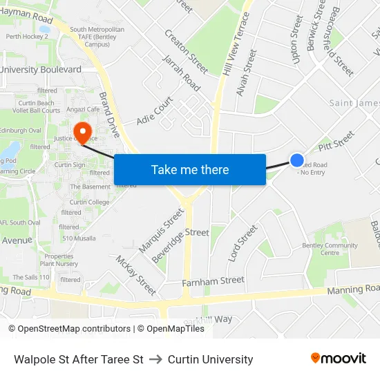 Walpole St After Taree St to Curtin University map
