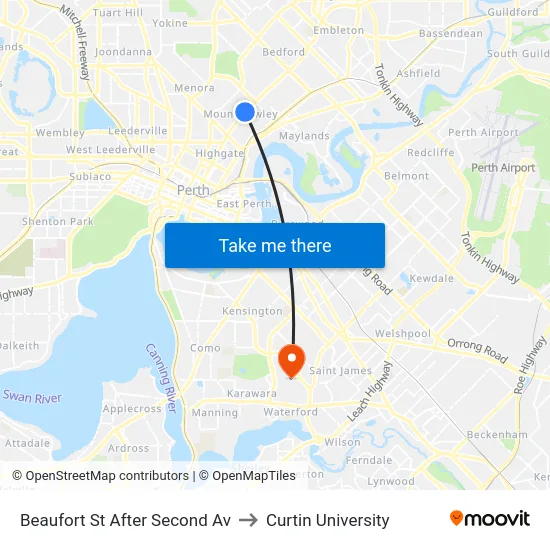 Beaufort St After Second Av to Curtin University map