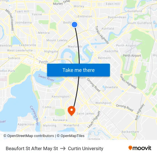 Beaufort St After May St to Curtin University map