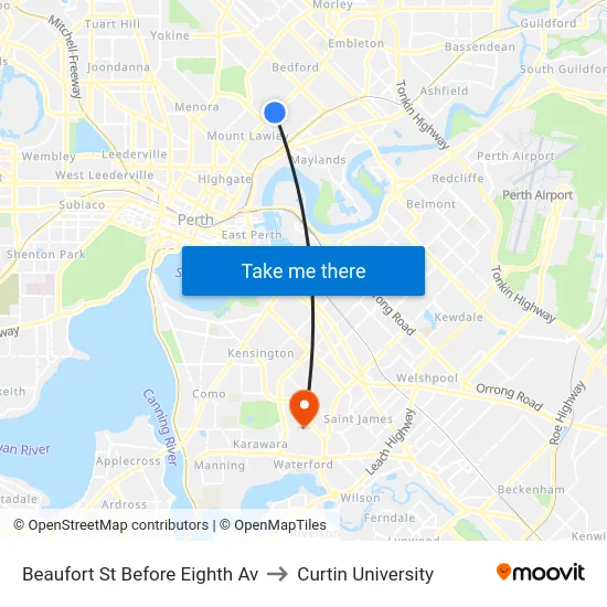 Beaufort St Before Eighth Av to Curtin University map