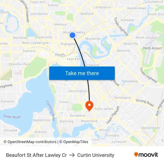 Beaufort St After Lawley Cr to Curtin University map