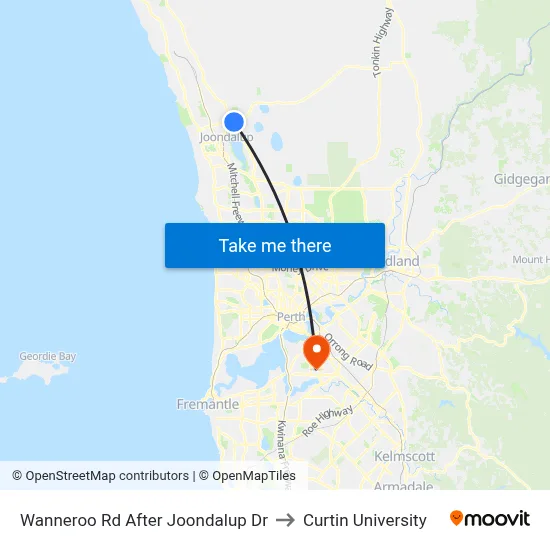 Wanneroo Rd After Joondalup Dr to Curtin University map