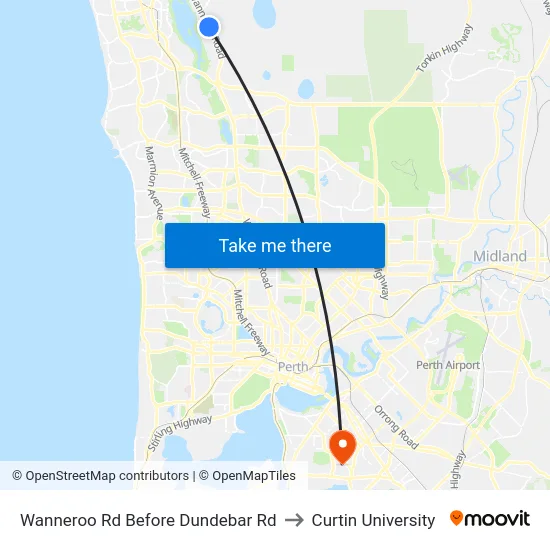 Wanneroo Rd Before Dundebar Rd to Curtin University map