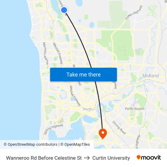 Wanneroo Rd Before Celestine St to Curtin University map