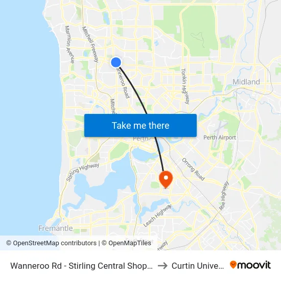 Wanneroo Rd - Stirling Central Shopping Ctr to Curtin University map