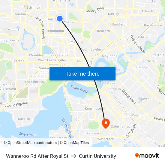 Wanneroo Rd After Royal St to Curtin University map