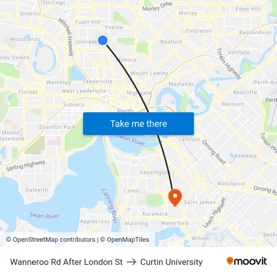 Wanneroo Rd After London St to Curtin University map