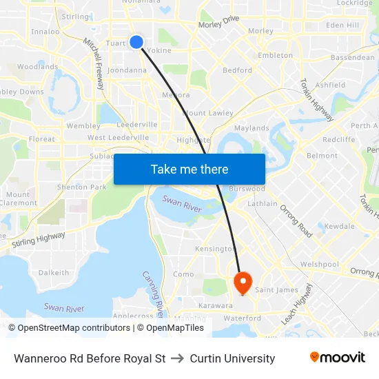 Wanneroo Rd Before Royal St to Curtin University map