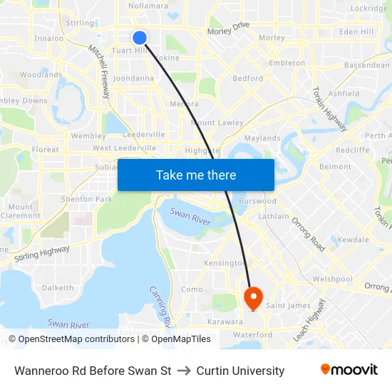 Wanneroo Rd Before Swan St to Curtin University map