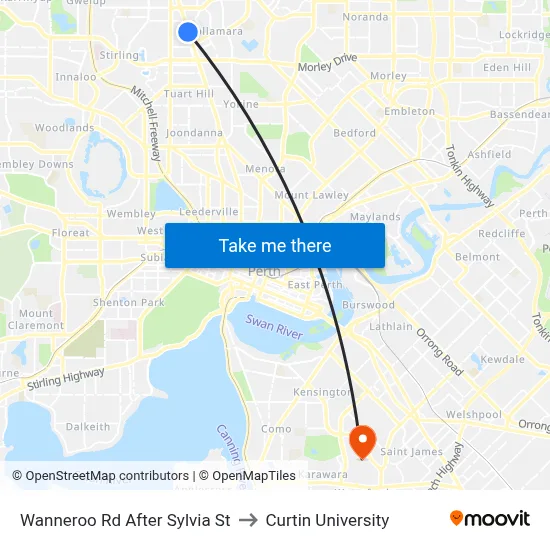Wanneroo Rd After Sylvia St to Curtin University map