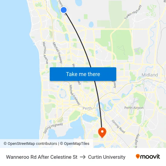 Wanneroo Rd After Celestine St to Curtin University map