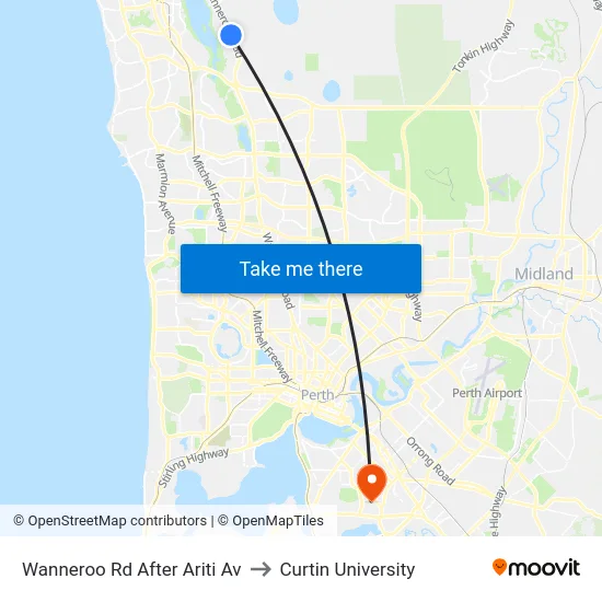 Wanneroo Rd After Ariti Av to Curtin University map