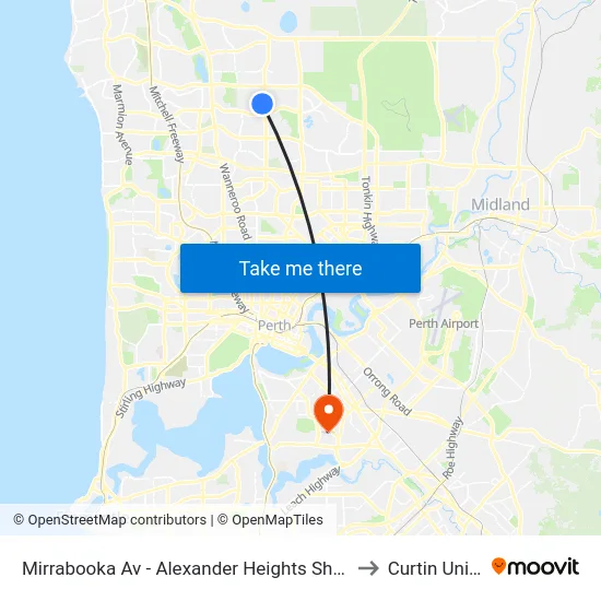 Mirrabooka Av - Alexander Heights Shopping Ctr Stand 2 to Curtin University map