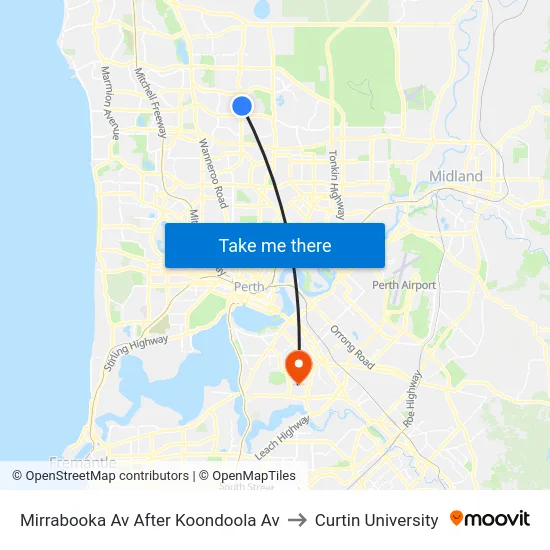 Mirrabooka Av After Koondoola Av to Curtin University map