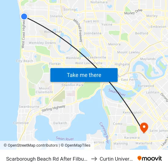 Scarborough Beach Rd After Filburn St to Curtin University map