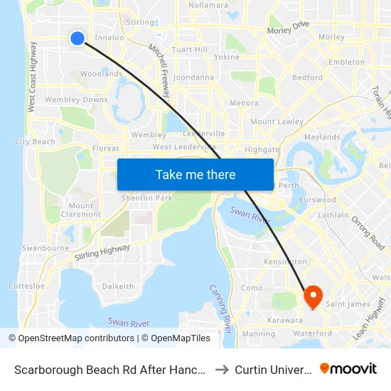 Scarborough Beach Rd After Hancock St to Curtin University map