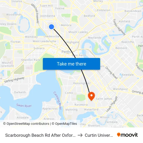 Scarborough Beach Rd After Oxford St to Curtin University map
