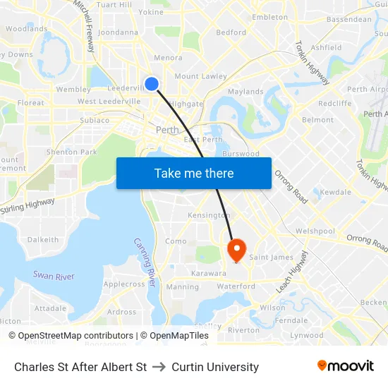 Charles St After Albert St to Curtin University map