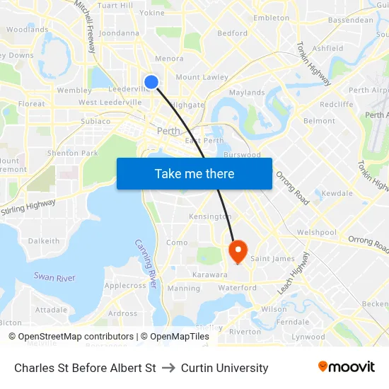 Charles St Before Albert St to Curtin University map