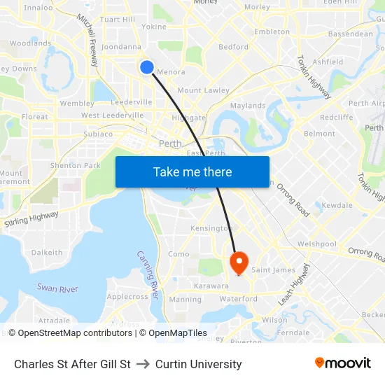 Charles St After Gill St to Curtin University map